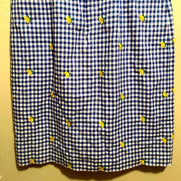 Talbots Lemons & Gingham Shift Dress Blue &White Cotton Embroidered Keyhole Back - Picture 15 of 16